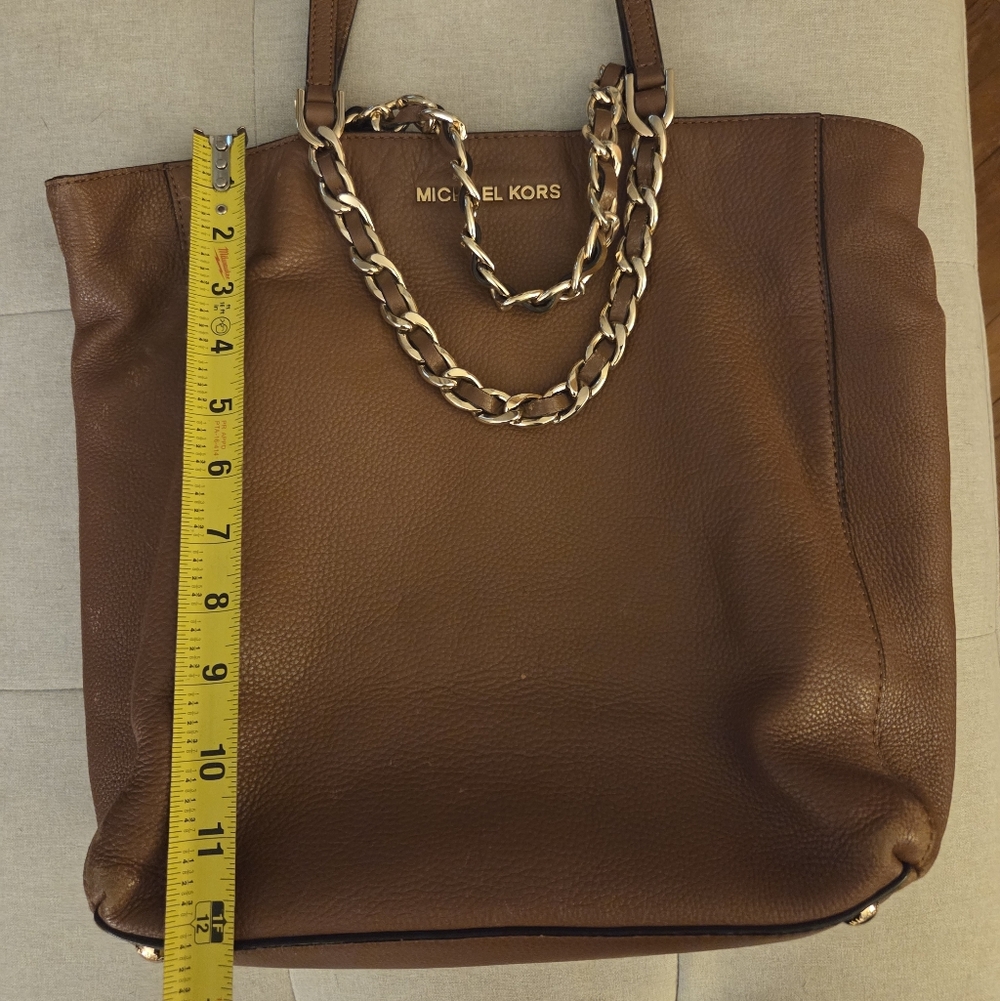 Michael Kors Tan Work Tote Pebbled Leather Gold Medium Harper Everyday Work Bag - Picture 2 of 16
